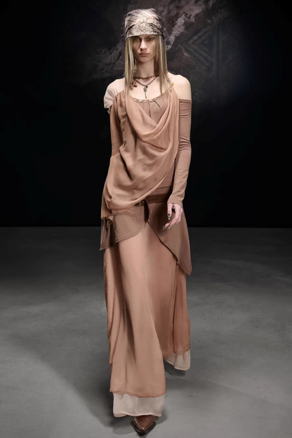 Chiffon-Patchwork-Bluse mit asymmetrischem Schnitt