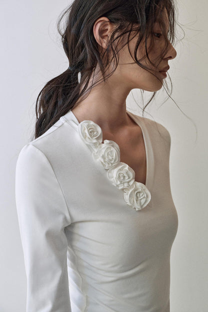Elegant V Neck Flower T-Shirt
