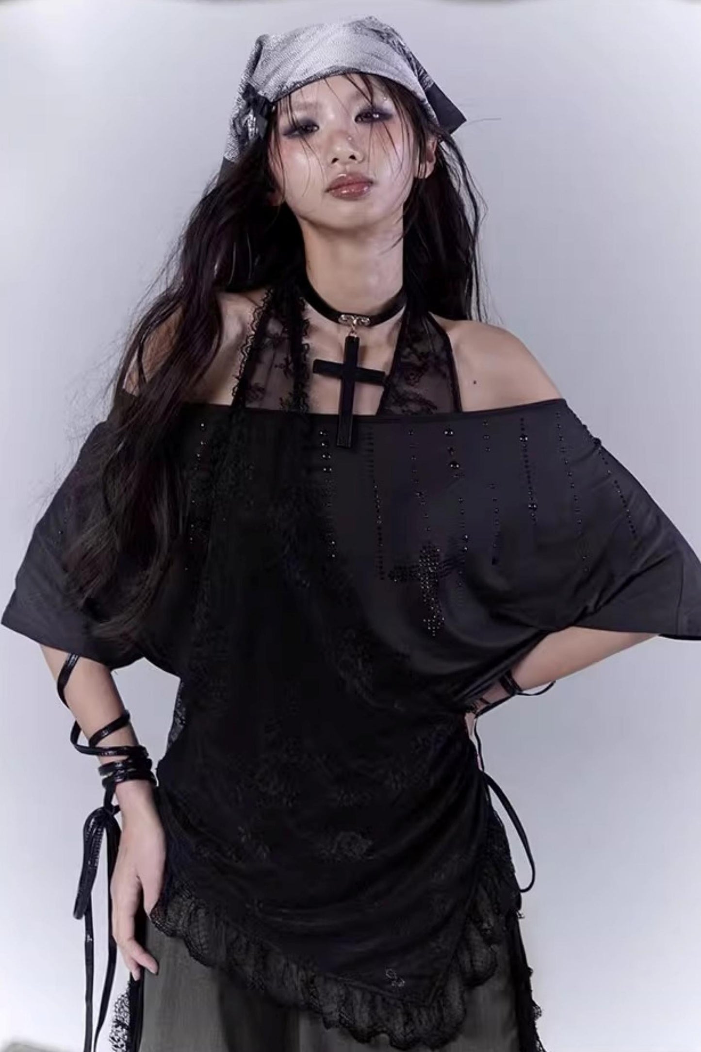 Black Lace-Trimmed Tee