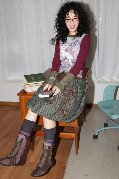 Flower Bud Flock Print Skirt