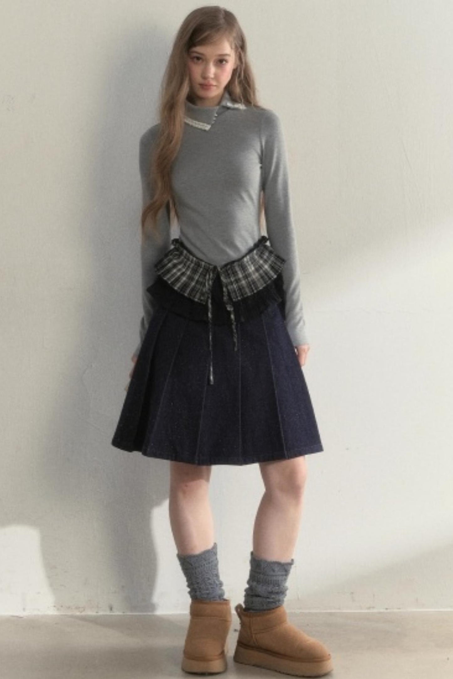 Layered Pleated Base Long Sleeve Top