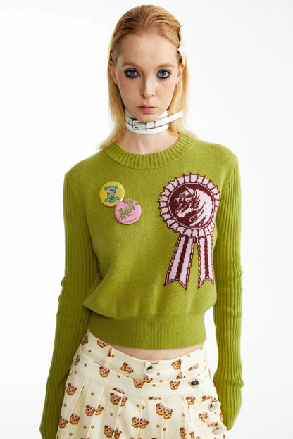 Medallion Pattern Knitted Pullover Sweater