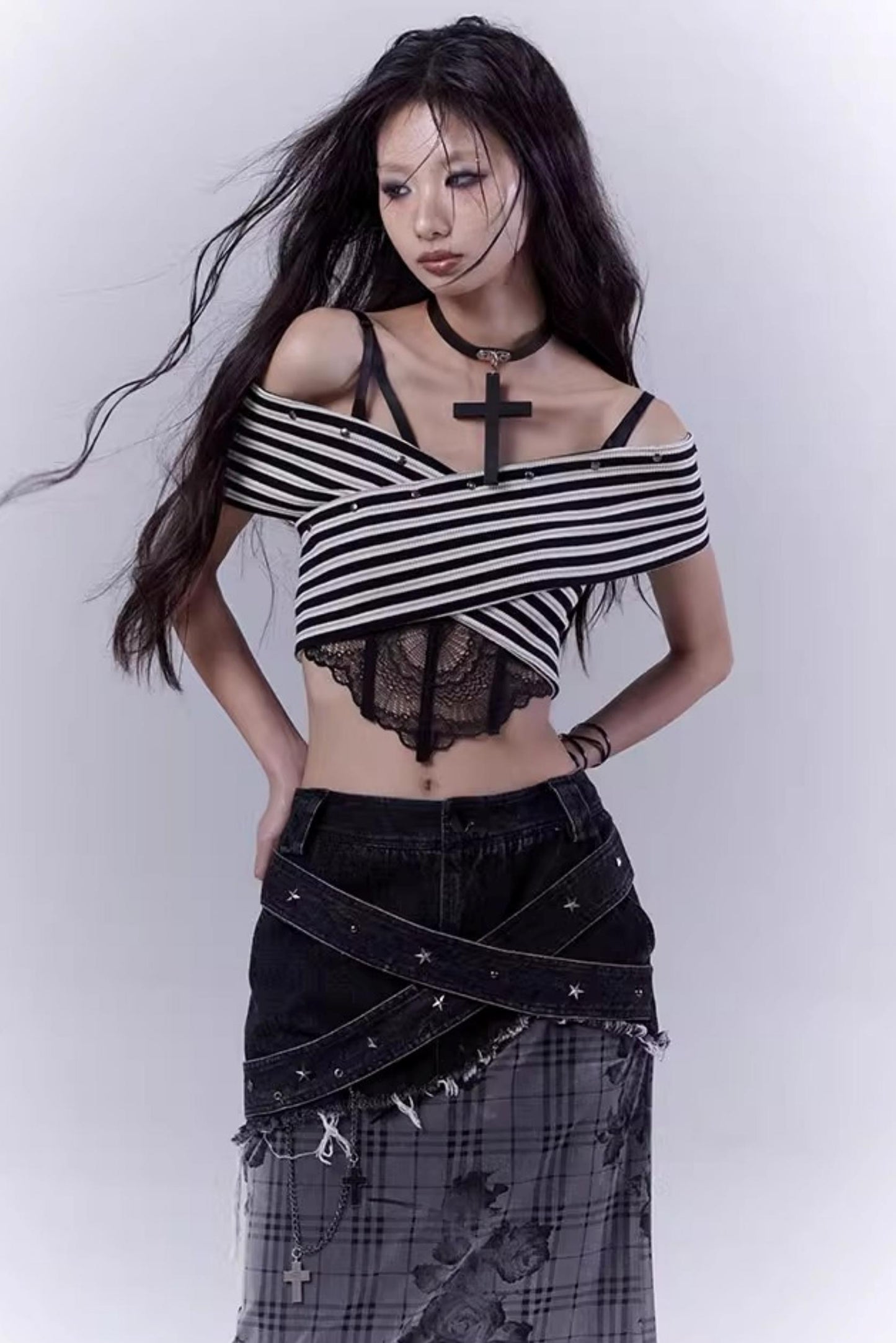 Striped Smock Blouse Set-Up