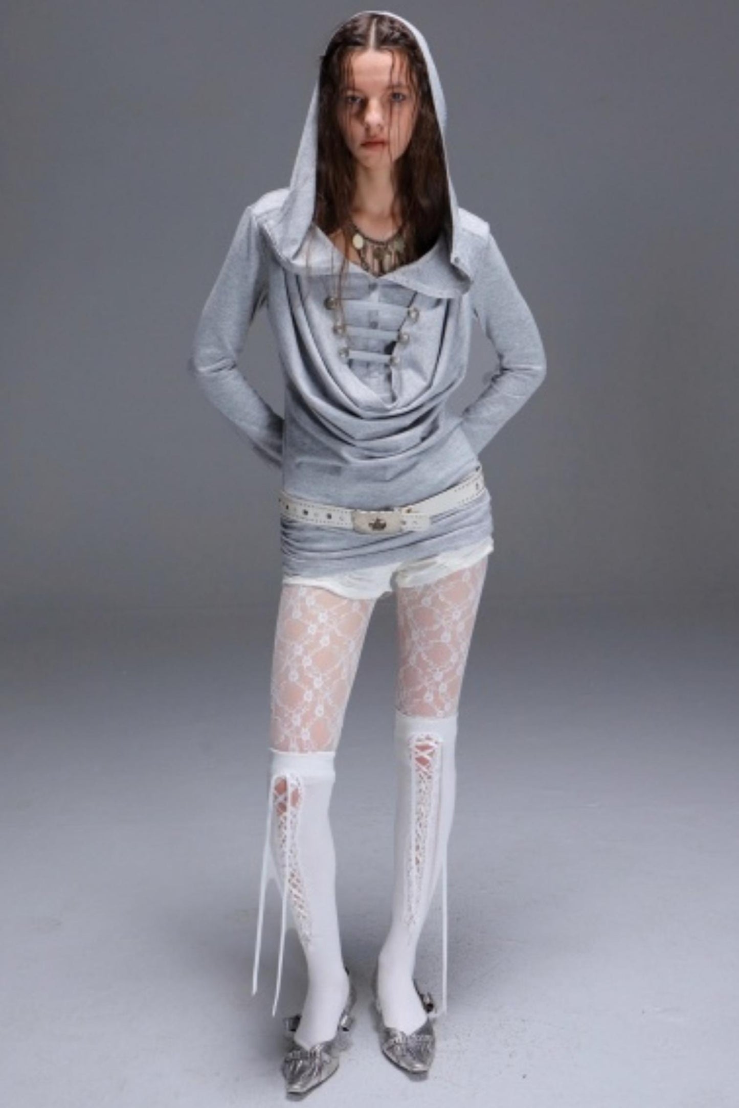 Hooded Metal Buckle Knit Top