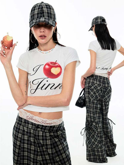 Gradient Plaid Pattern Wide Leg Cargo Pants