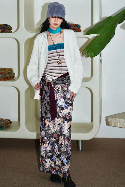 Gold Floral Pleated Skirt