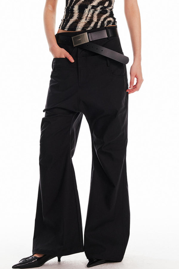 Black Low-Waist Casual Crotch Pants