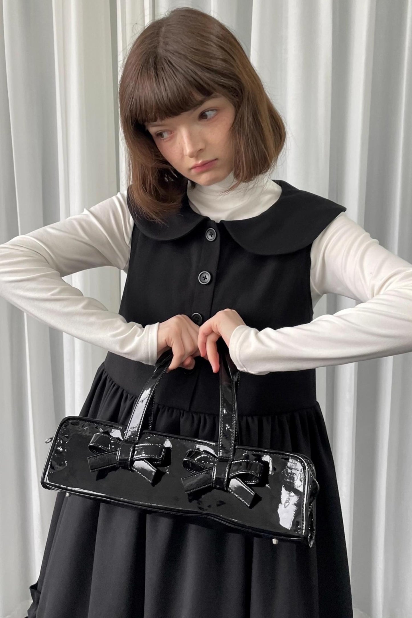 Black Woolen Layered Vest Dress