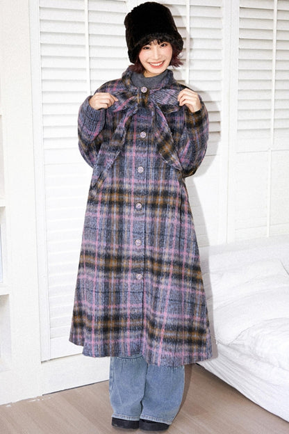 Elegant Bow Tartan Coat