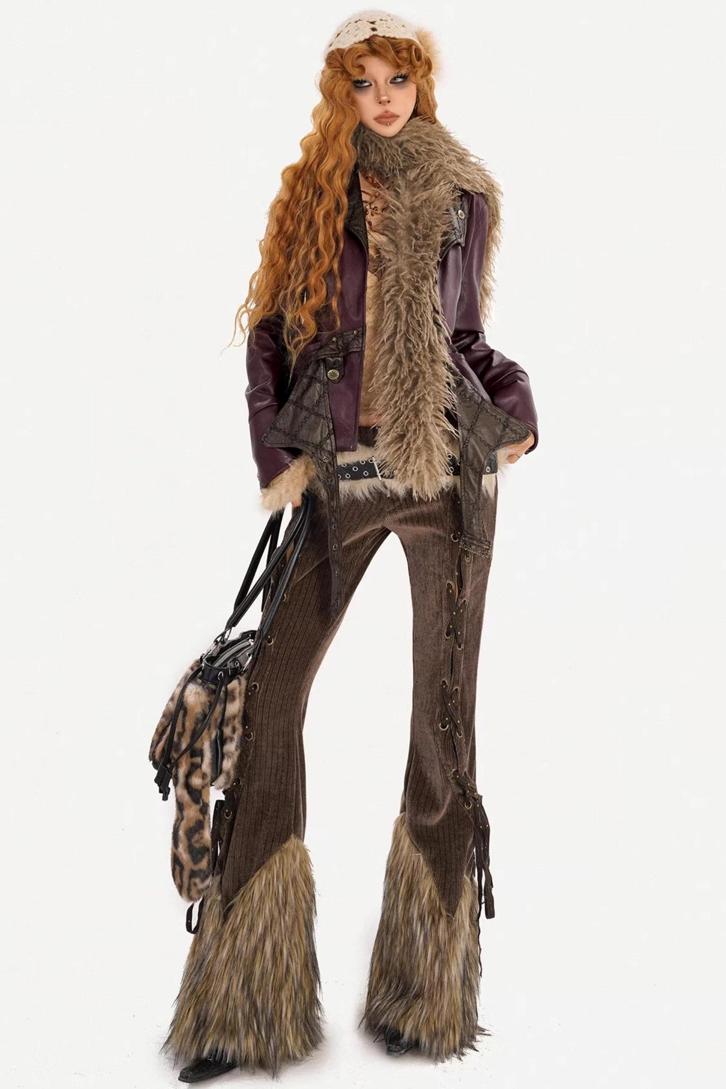 Vintage Leather Fur Collar Jacket