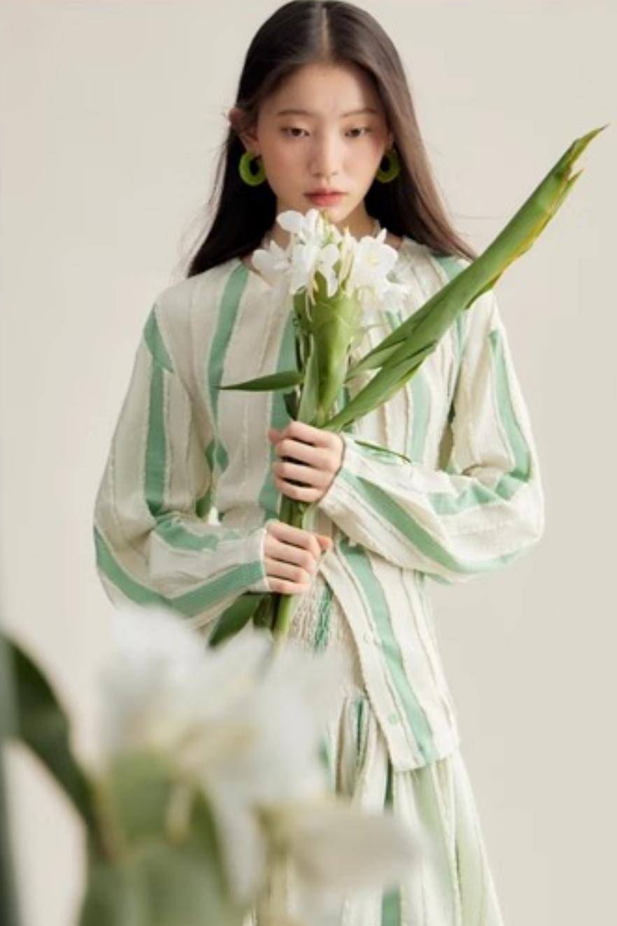 Elven Stripe Cardigan Skirt Set-Up