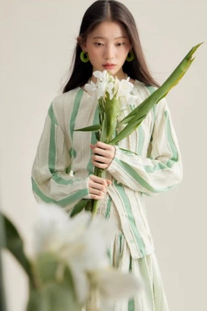 Elven Stripe Cardigan Skirt Set-Up