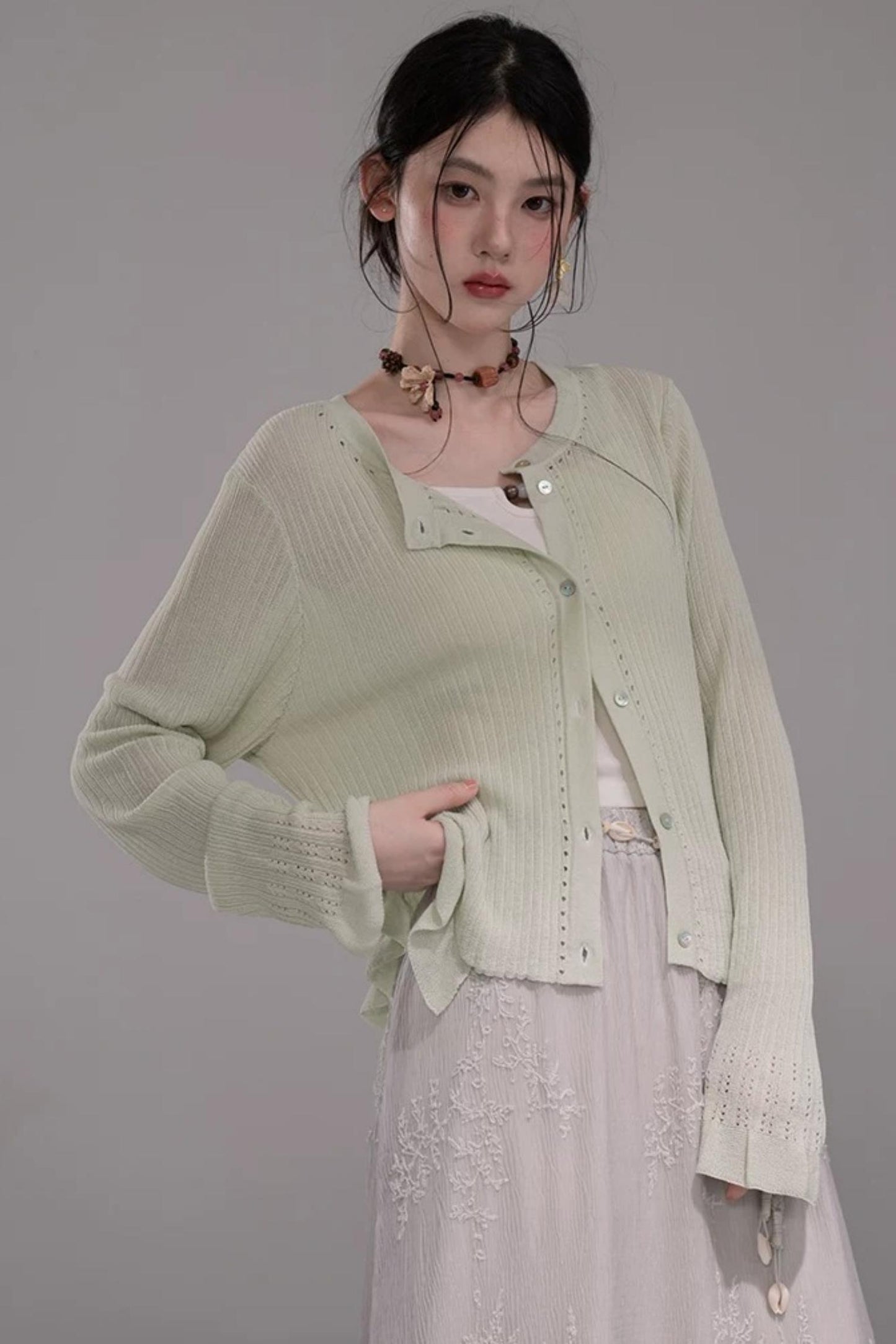 Cloud White Knit Cardigan Top