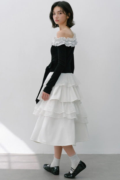 Slanted Polka Dot Long-Sleeved T-Shirt