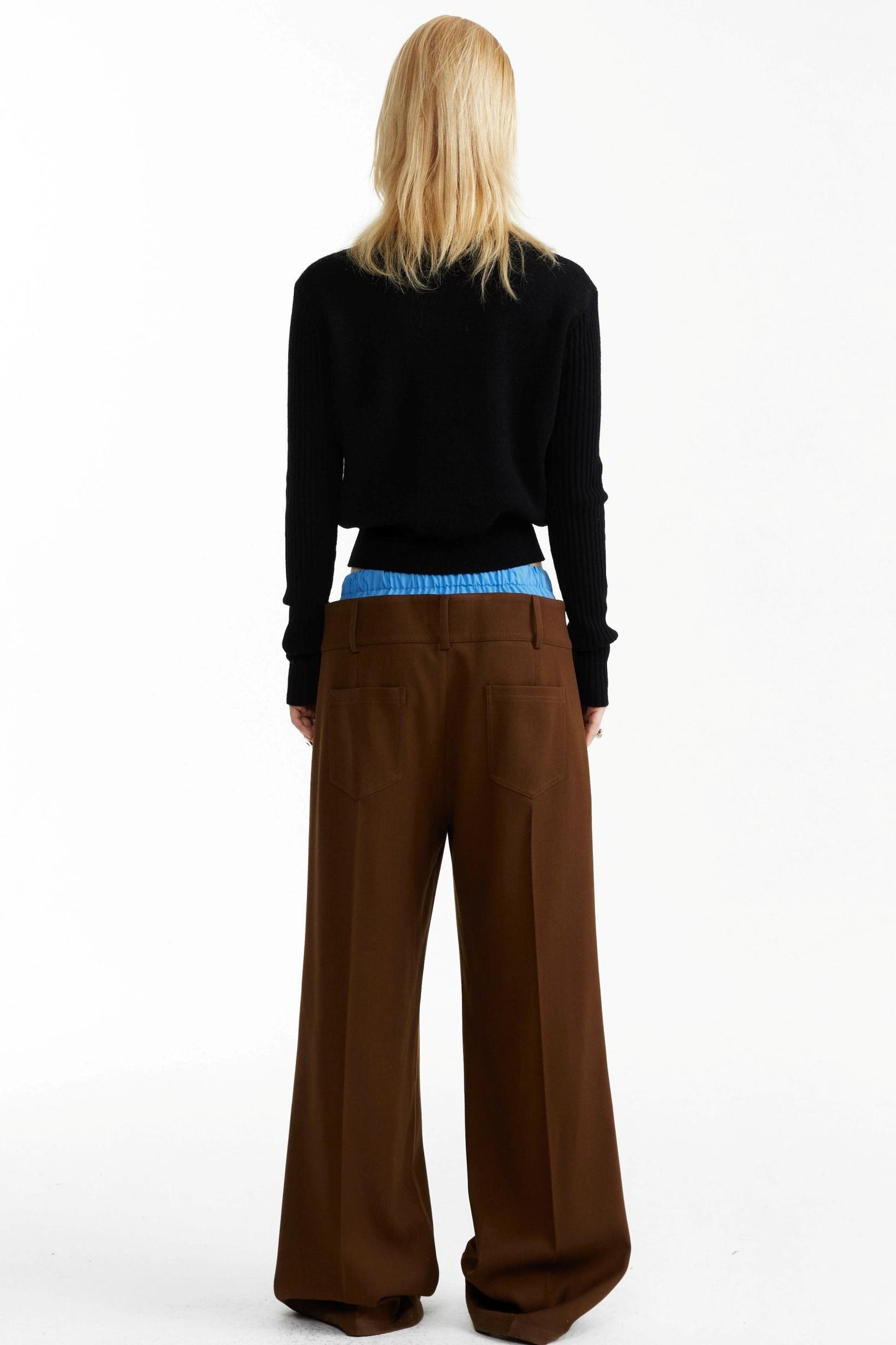 Blue and Brown Contrast Belt Decorative Pants