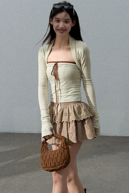 Slim Bandeau Cardigan Two-Piece Set