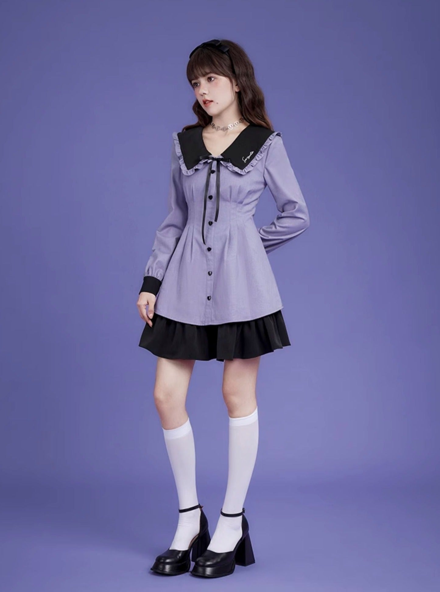 Princess lapel long sleeve dress