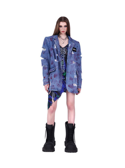 Padded Shoulder Genderless Jeans Coat