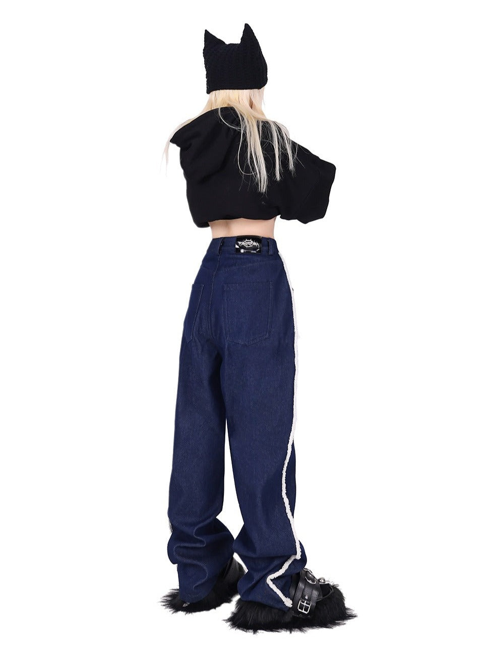 Velvet genderless mopping jeans pants