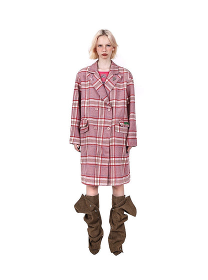 Plaid genderless woolen jacket