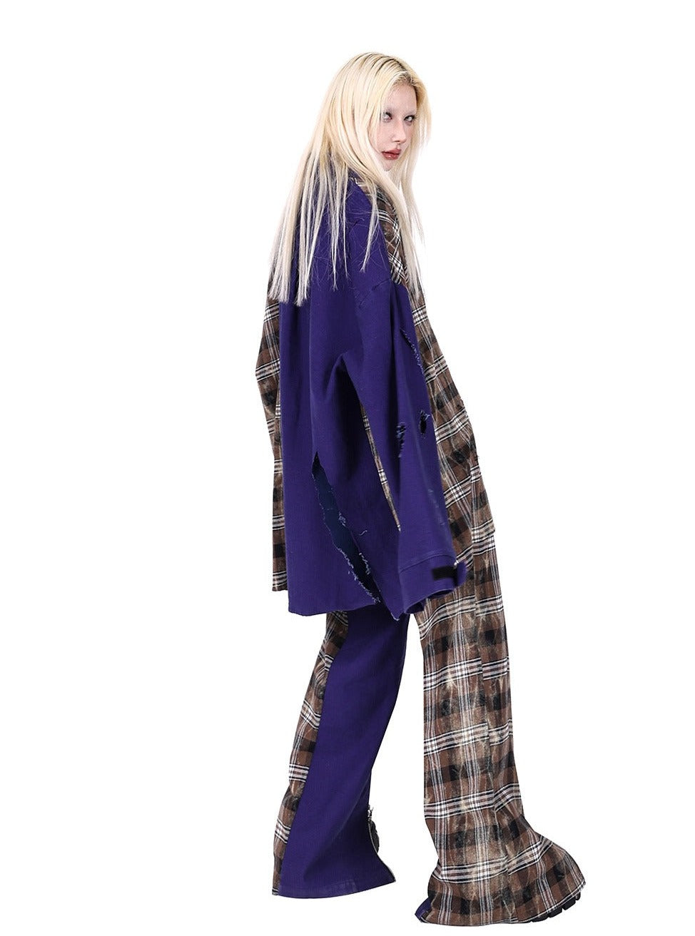 Plaid casual wide-leg pants