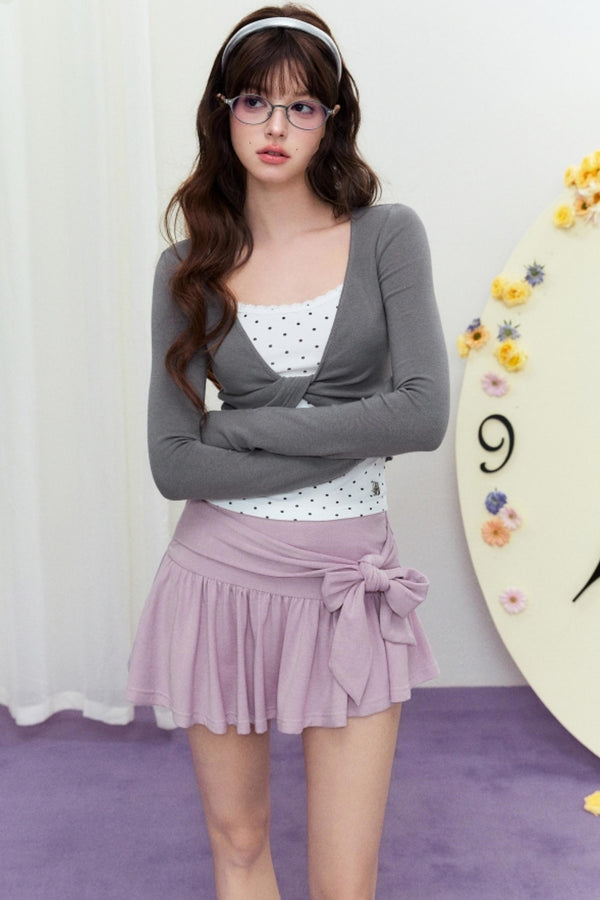 Sheer Linen Slim Sweater Set-Up