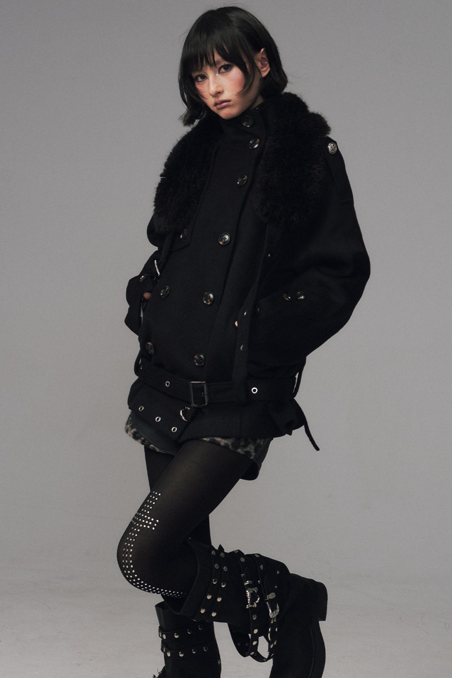 Dark Large Lapel Woolen Jacket