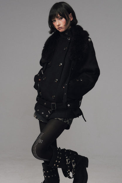 Dark Large Lapel Woolen Jacket