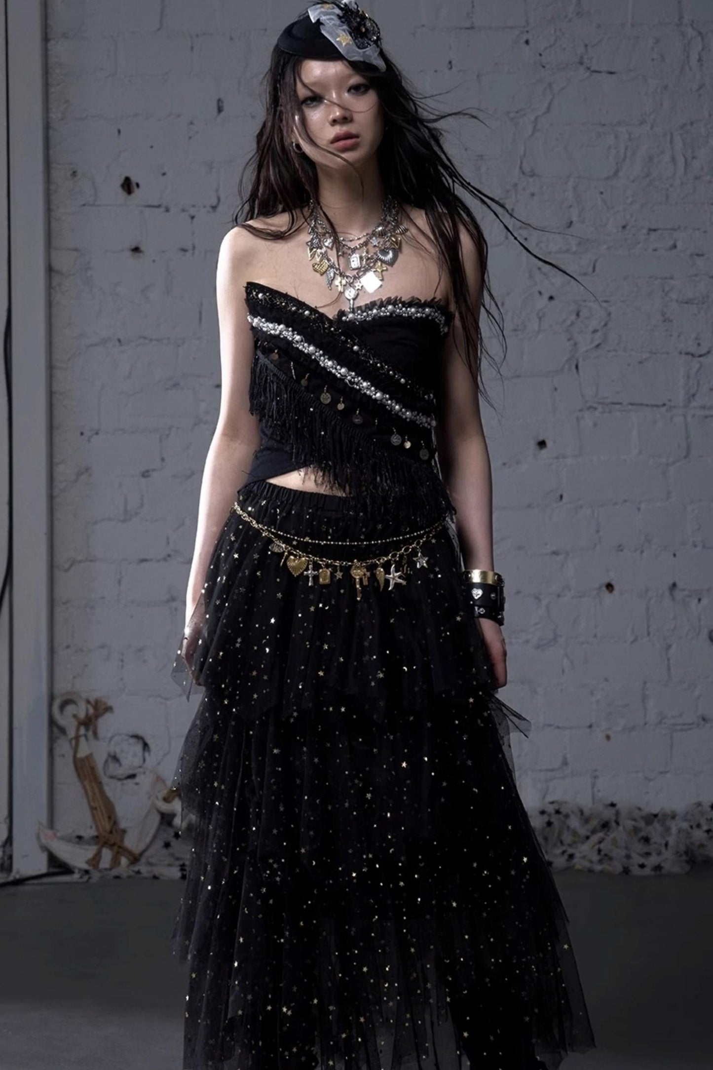 Fairycore Star Tiered Mesh Skirt