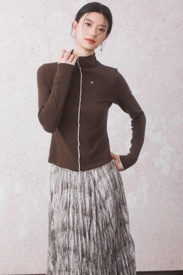 Cocoa Brown Half-Turtleneck Top