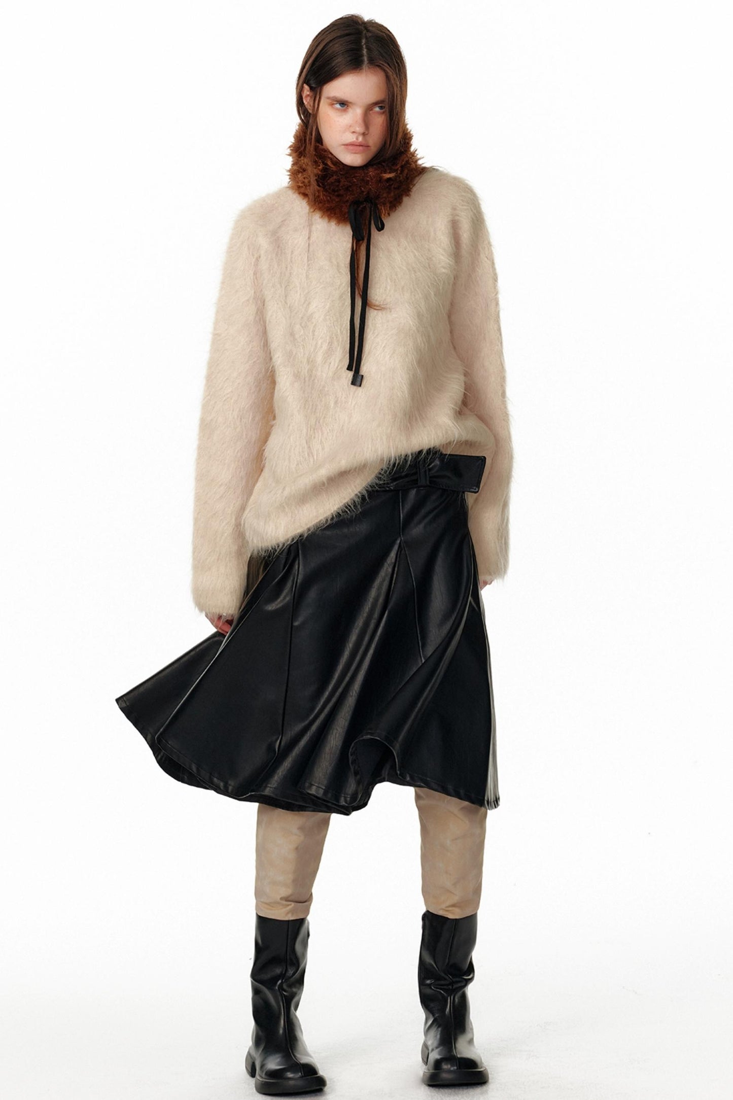 Pu Leather Black Midi Skirt