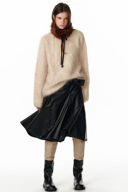 Pu Leather Black Midi Skirt