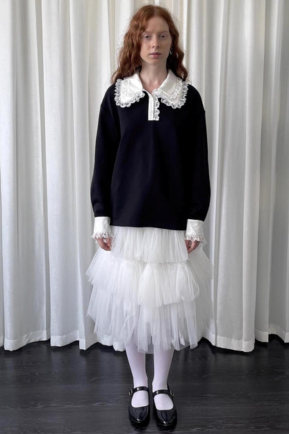 Lace Panel Knitted Sweatshirt