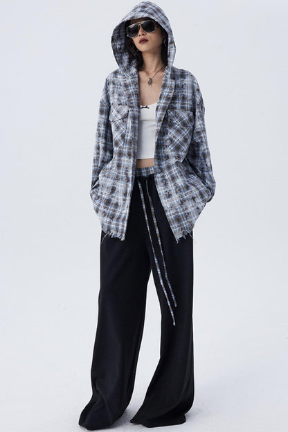 Contrast Check Pattern Wide Pants