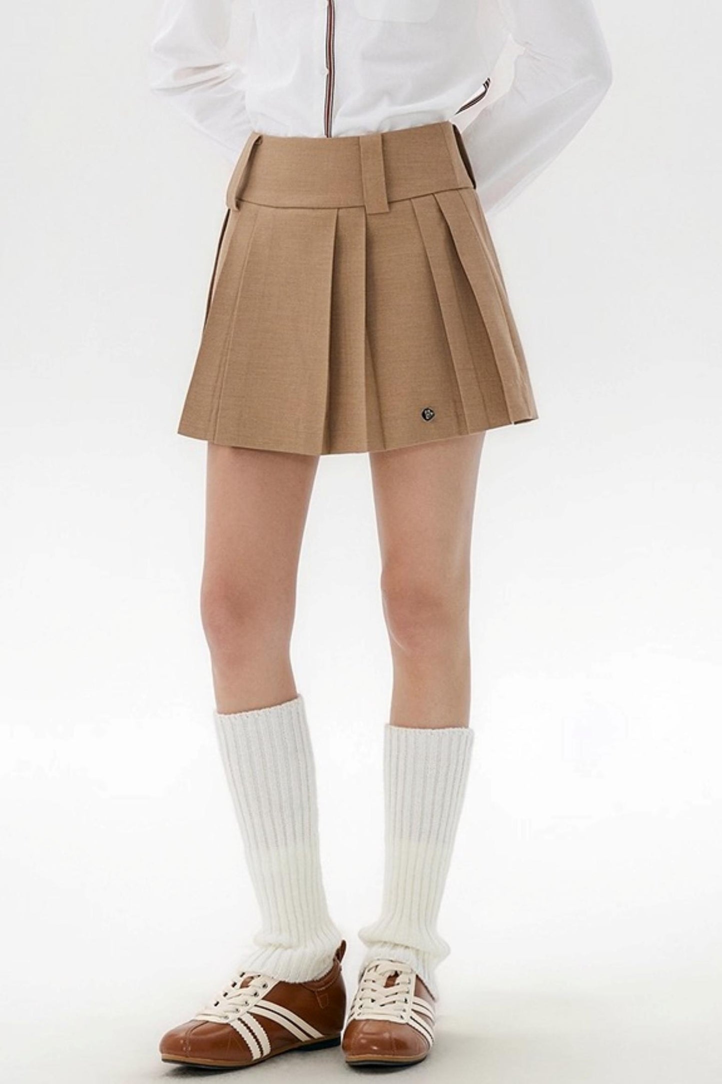 Khaki Retro Pleated Skirt