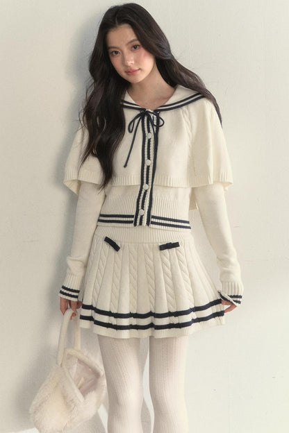 Vintage Navy Twist-Knit Cape Sweater Set-Up