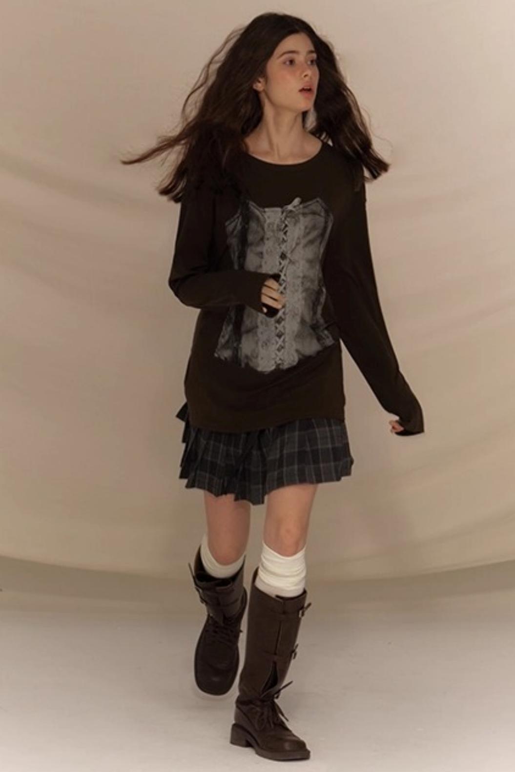 Gray Plaid Pleated Skirt