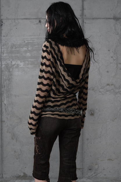 Bandeau Fake Two-Piece Striped Knit Top Set