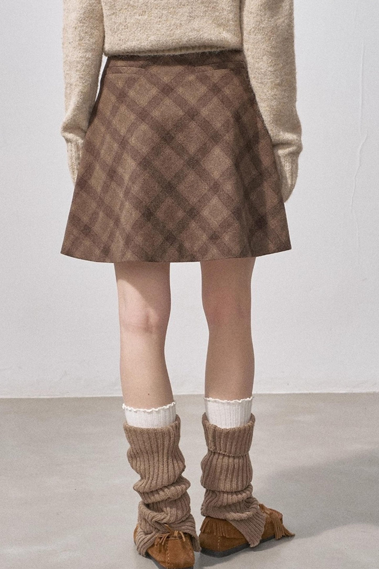 Split Wool Plaid A-Line Skirt