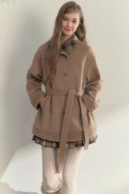 Plaid Double-Breasted Wool Coat