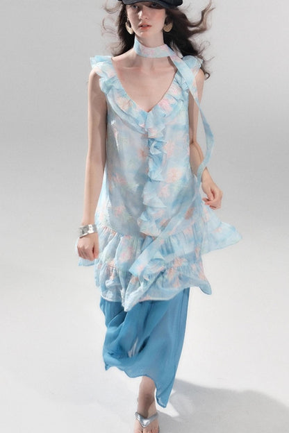 Sea Glass Tencel Ruffle Crop Dress Set-Up