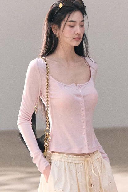 Hollow-Out Ribbed Knit Cardigan