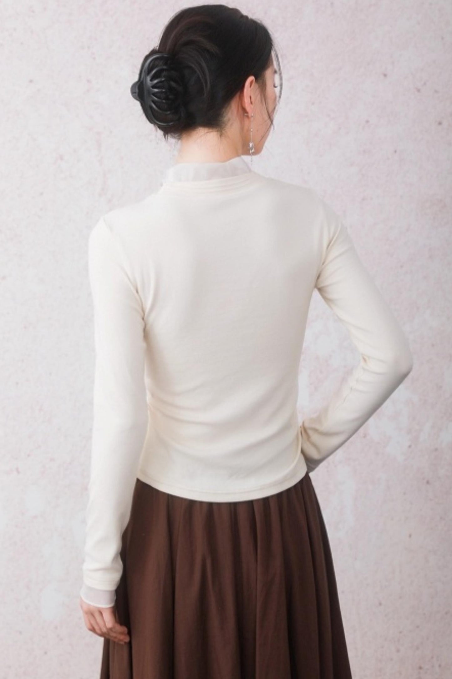 Chestnut Brown Patchwork Turtleneck Top