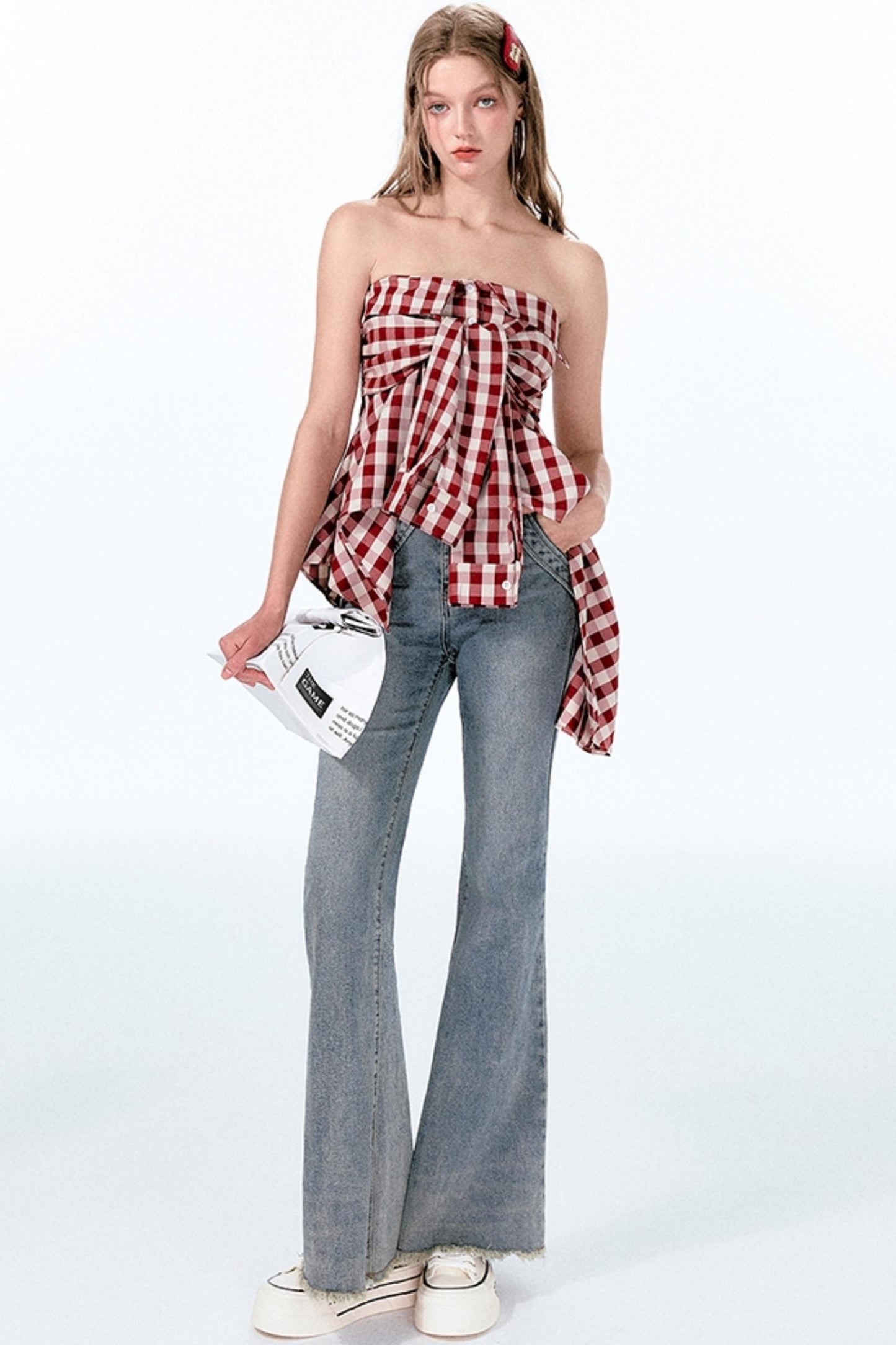 Plaid One-Shoulder Top