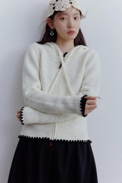 Cream Hooded Sweater Jacket