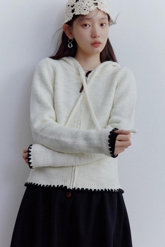 Cream Hooded Sweater Jacket