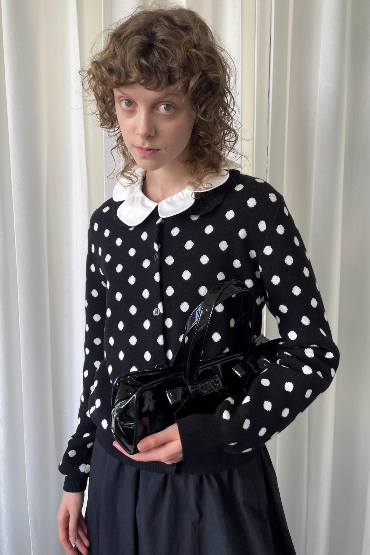 Polka Dot Doll Collar Knitted Cardigan