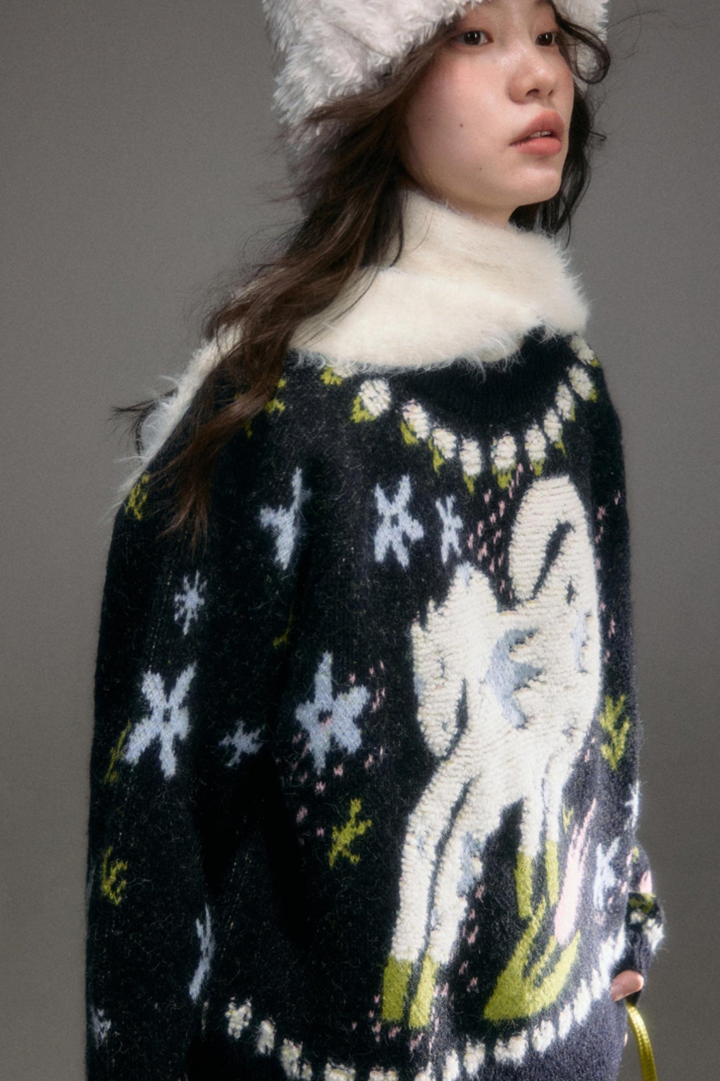 Animal Jacquard Wool Top & Skirt Set-Up