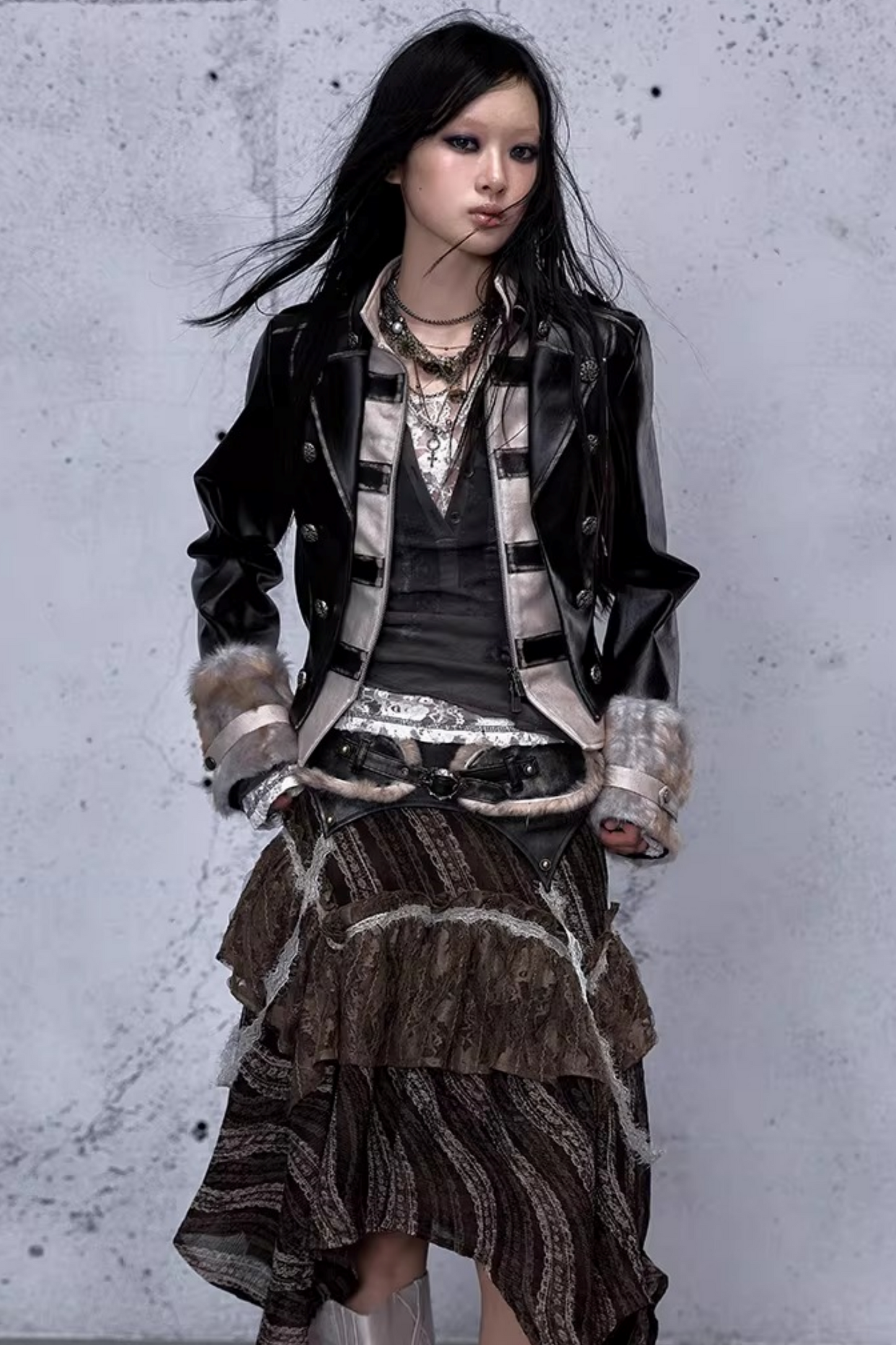 Street Punk Lederjacke im Used-Look