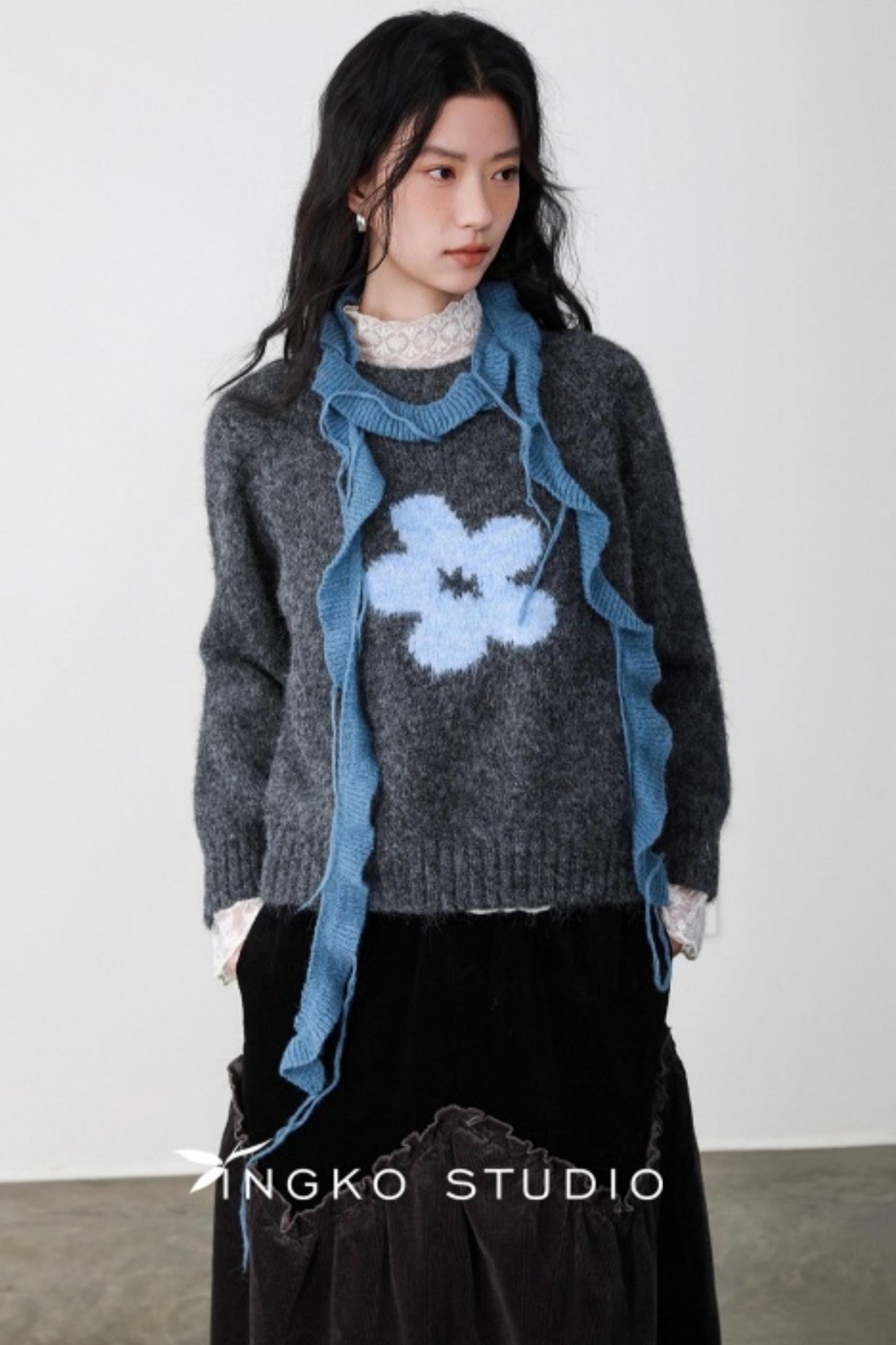 Fog Gray Floral Sweater